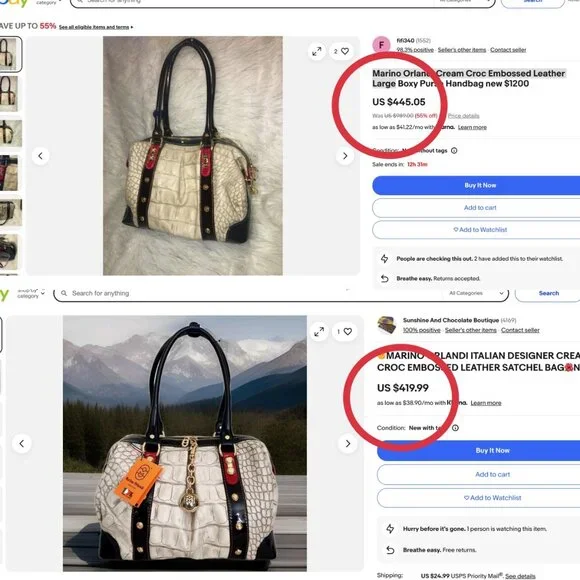 MARINO ORLANDI Cream Croc Embossed Leather Large Bag - Picture 15 of 16